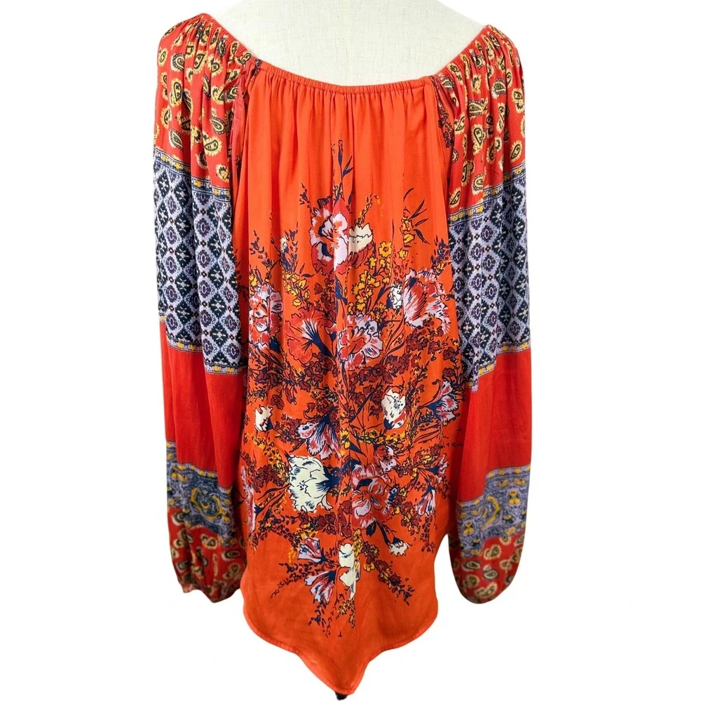 EUC Free People Positano Blouse S Floral Paisley Balloon Sleeve Boho Festival‎